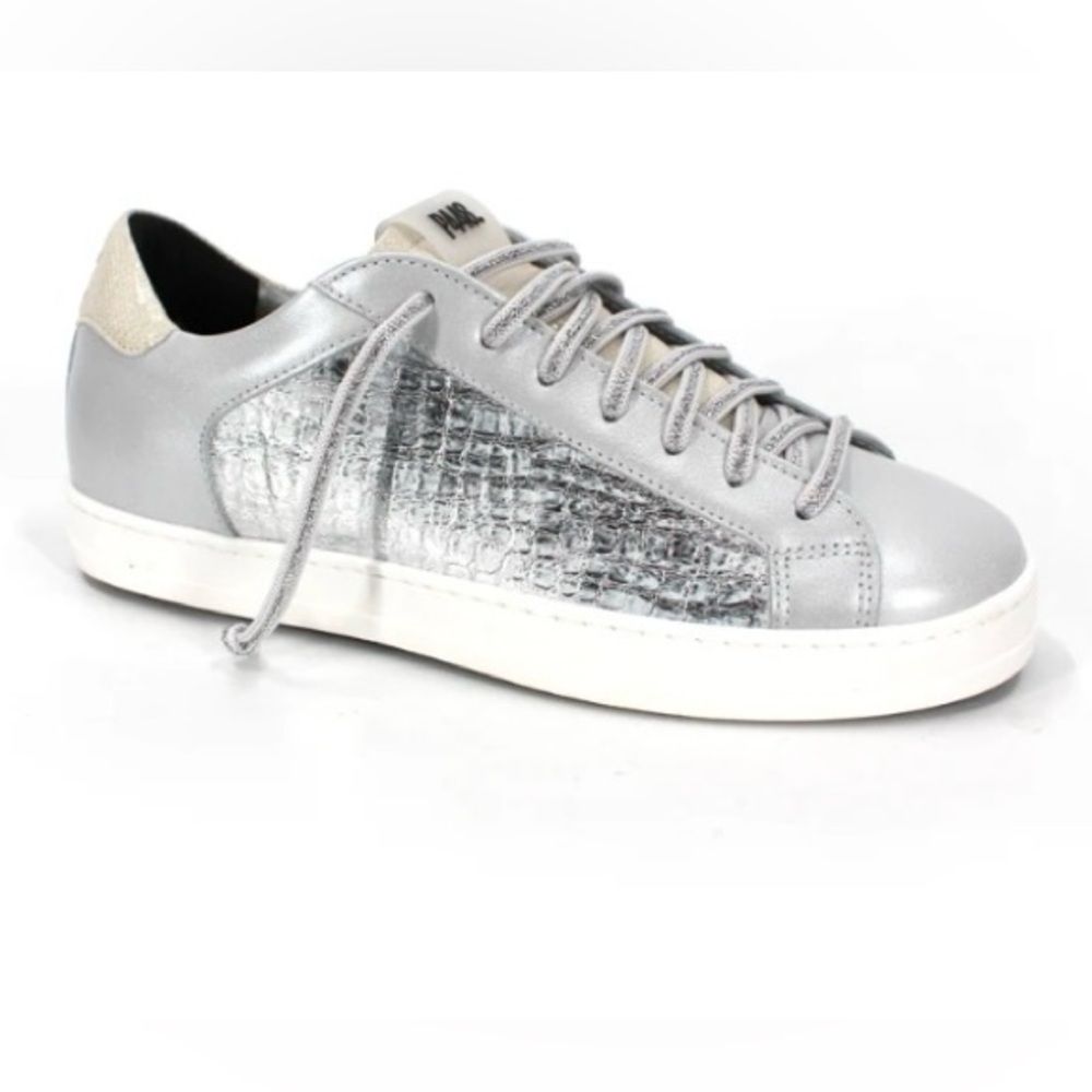 P448 John T Croc Silver Gray Leather Sneakers